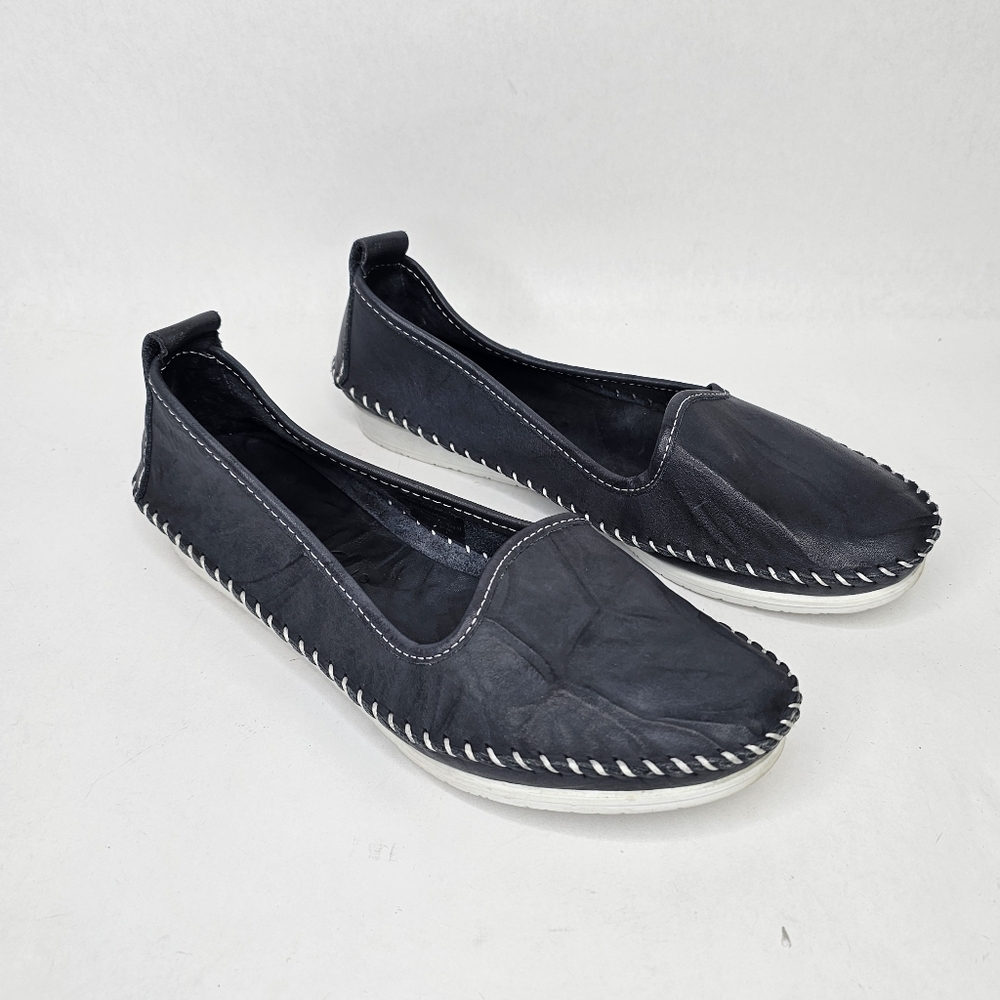 Andrea Conti Navy Slippers Ballerina Moccasins Leather Slipon Shoes Size 39